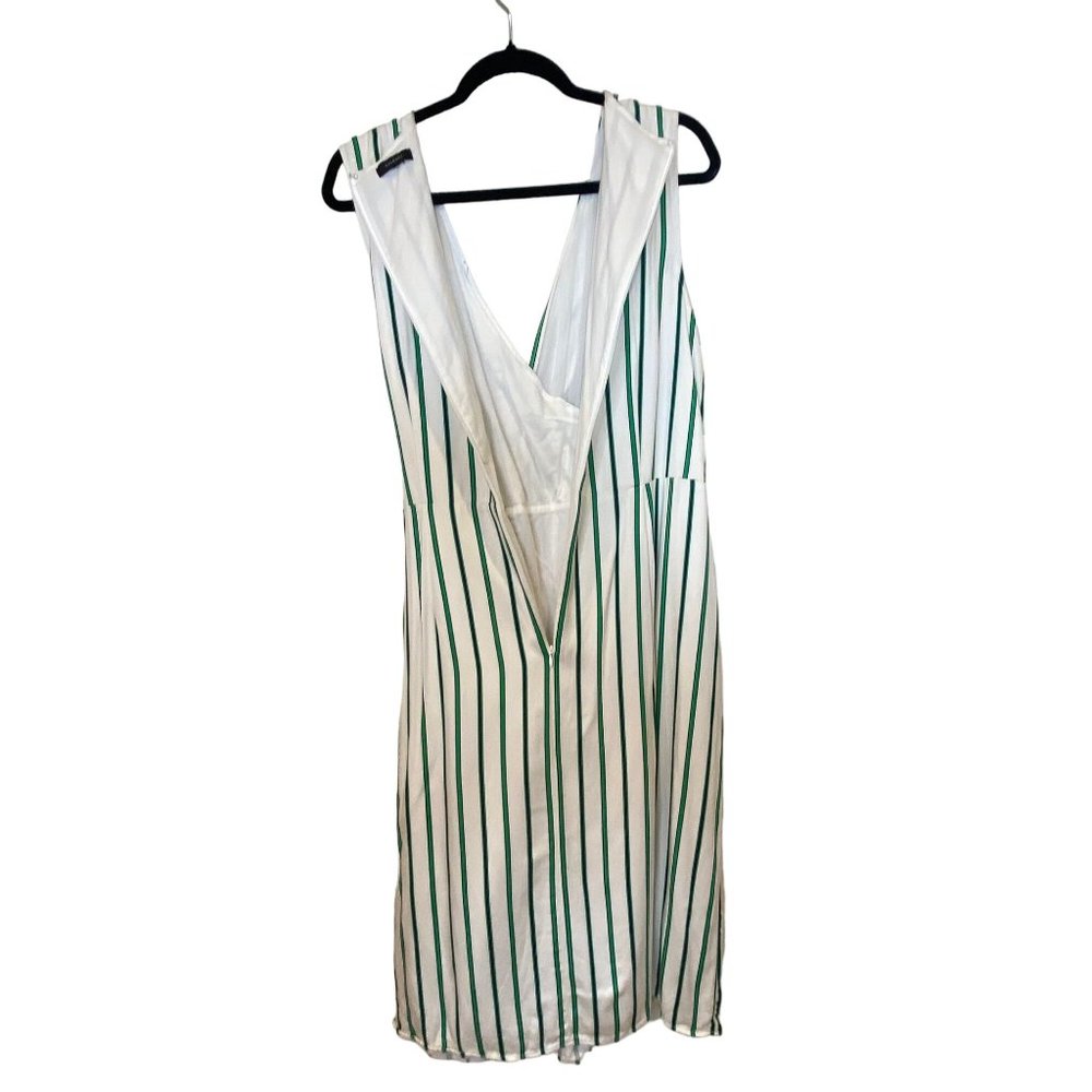 Halogen Draped Faux Wrap Striped Green White Dress L Green White Lined - Picture 8 of 16